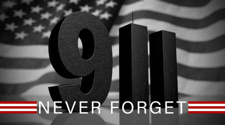3D rendering of the numbers 9-11 against the background of the American flag close up. Patriot Day.