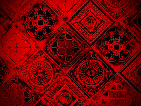 Pattern from various tiles in red tones close up.の写真素材