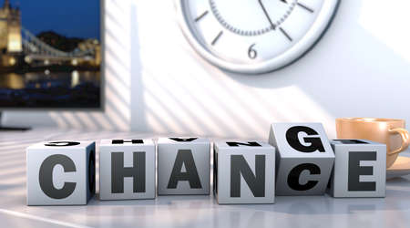 3D rendering on the cubes the inscription CHANCE and CHANGEの写真素材