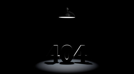 3D rendering Webmasters Day. The lamp illuminates the numbers 404 on a black background close up.の写真素材