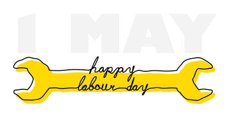 International Workers' Day. Yellow wrench with text LABOR DAY in detail.の写真素材