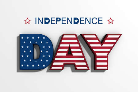 3D rendering Independence Day text on white background close up.の写真素材