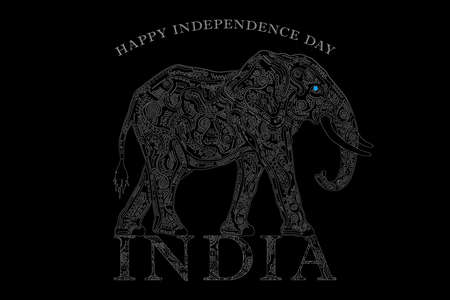 Independence Day of India. White elephant with patterns on a black background close up.
