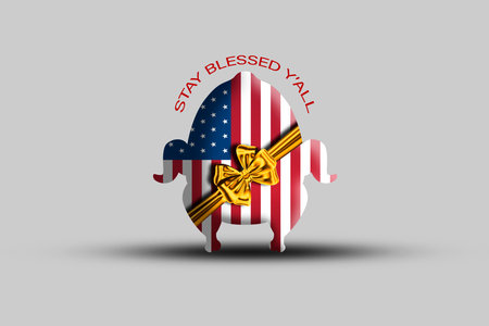 Thanksgiving USA. Silhouette of a turkey in the colors of the national flag of America close up.の写真素材