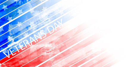 Happy Veterans Day. Postcard with the flag of the USA made of watercolor strokes. National American holiday event close up.の写真素材