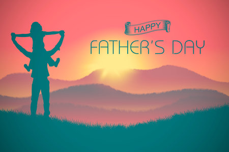 father's day. Dad with a child at sunset close up.の写真素材