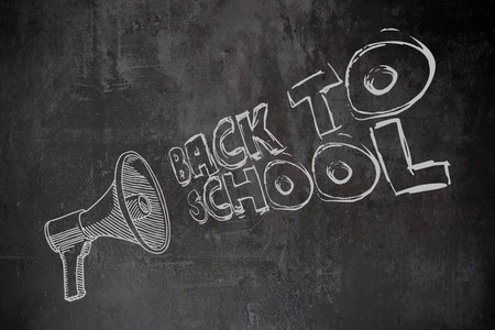 back to school. Chalk on blackboard background close up.の写真素材