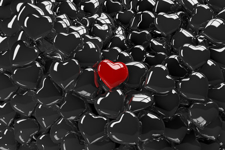 Valentine's Day. 3D rendering of a red heart on a background of black hearts close up.の写真素材
