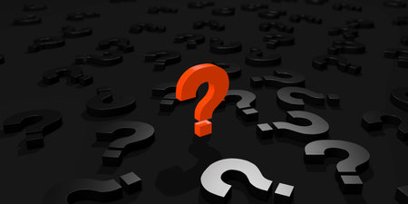 Orange question mark on a dark background. 3D illustration close up.の写真素材