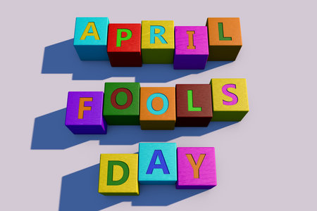 April Fool's Day. 3D illustration. Text on colored cubes.
