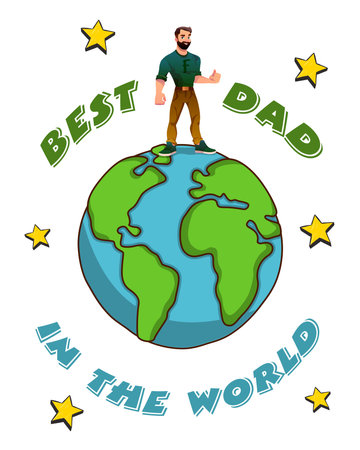 Fathers Day. Postcard with planet earth and dad on it. Vector image.のイラスト素材