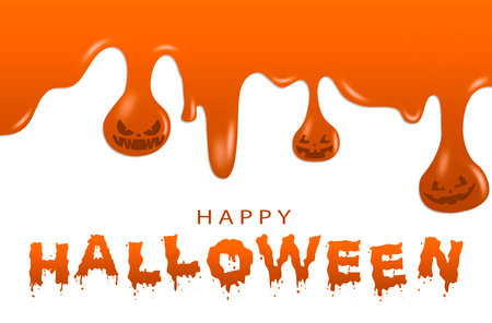 Happy Halloween. Holiday card in orange colors close up. Vector illustration.のイラスト素材