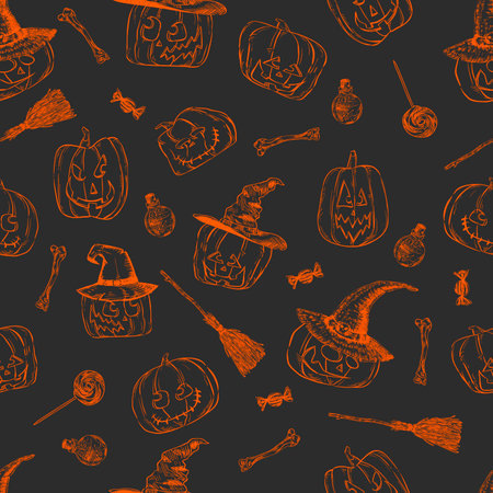 Happy Halloween. Holiday pattern in detail. Vector illustration.のイラスト素材