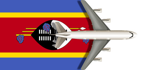 Flag of SWAZILAND with an airplane flying over it close up. Vector image.のイラスト素材