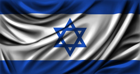 Flag of Israel fluttering close up. Vector illustration.のイラスト素材
