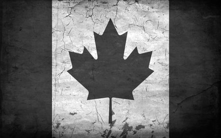 Black and white flag of Canada. Old worn flag close up. Vector illustration.のイラスト素材