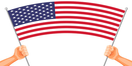Hand Holding a USA Flag close up Vector Cartoon Illustrationのイラスト素材