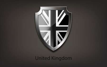 Metal shield with black and white flag of Great Britain. Vector illustration.のイラスト素材