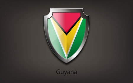 Metal shield with the flag of GUYANA. Vector illustration.のイラスト素材