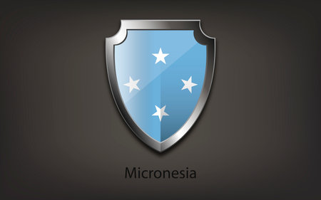 Metal shield with flag of Micronesia. Vector illustration.のイラスト素材