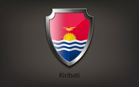 Metal shield with KIRIBATI flag. Vector illustration.のイラスト素材