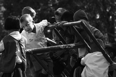 CHIANGMAI, THAILAND - January 7, 2013 : Unidentified tribal children who live in  north of Thailand want education opportunity.のeditorial素材
