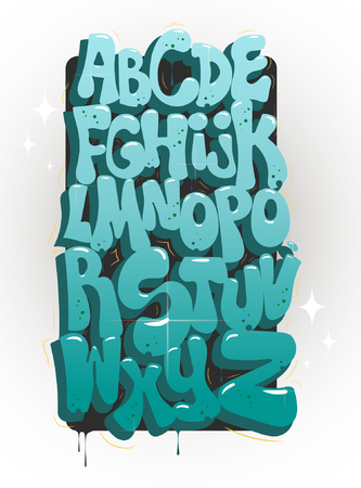 Hip hop bubble blue graffiti font, vectorのイラスト素材