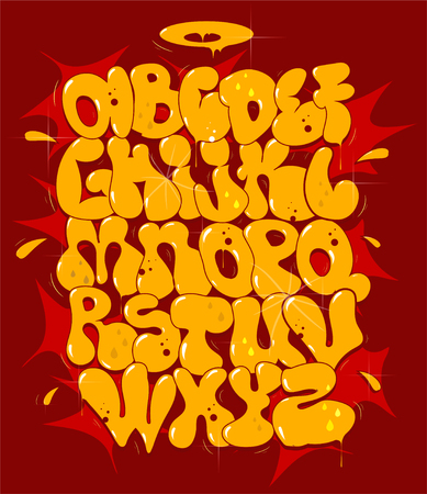 Yellow bubble graffiti font, vectorのイラスト素材