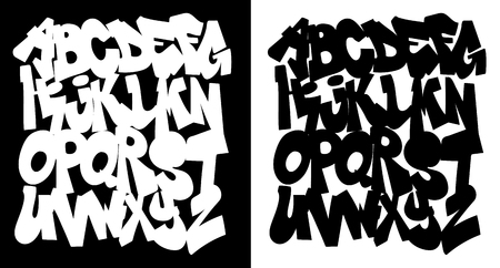 Black and white graffiti alphabet, font vectorのイラスト素材