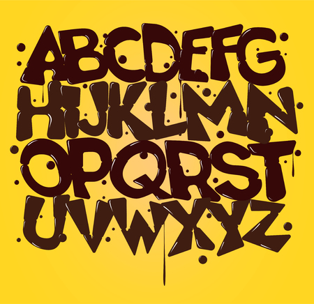 Vector milk chocolate alphabet on a yellow backgroundのイラスト素材