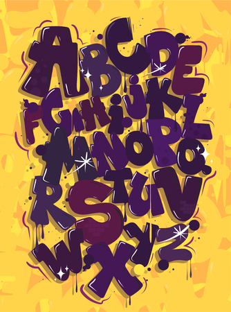 Purple graffiti font on a yellow backgroundのイラスト素材