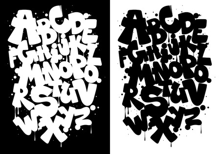 Black and white graffiti alphabet, font vectorのイラスト素材