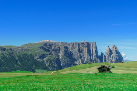 Panorama of dolomites mountains by Seiser Alp in South Tyrolの写真素材