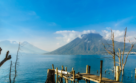 View on Lago Atilan and Volcano San Pedro in Guatemala from San Marcoの写真素材