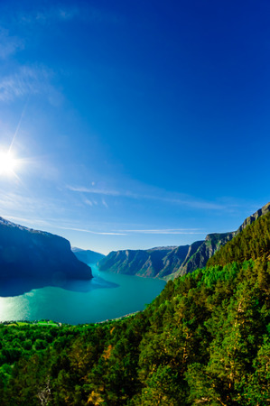 View on Aurlandsfjord - Naeroyfjord landscape in Norwayの写真素材