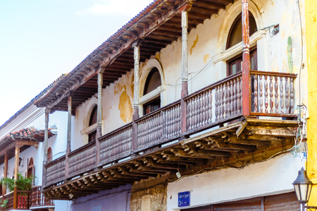 View on abonded colonial building in Cartagena - Colombiaの写真素材