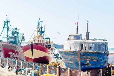 FView on Fishing Boats in the port of Essauiraの写真素材