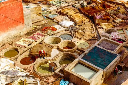 View on leather Tannery in Marrakech - Moroccoの写真素材