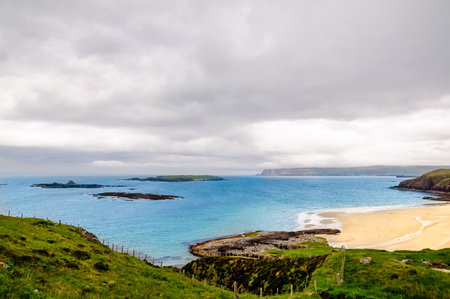View on coastline and beach at the north of Scotlandの写真素材