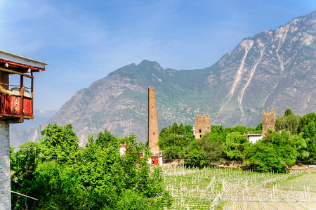 View on traditional buildings of tibetan Danba village Zhongluの写真素材