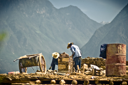 View on construction worker building house in Chinaの写真素材