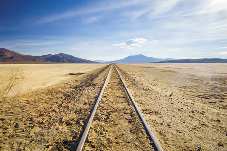 View on railroad by Uyuni in Altiplano of Boliviaの写真素材