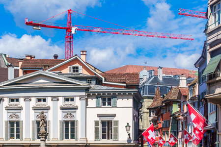 View on construction of new buildings in the city centre of Zurich by Augustinergasseの写真素材