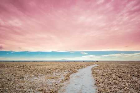 View on Salt landscape by Lagoon cejar in the Andesof the Altiplano of Boliviaの写真素材
