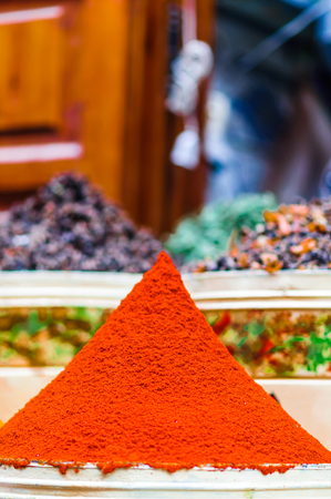 View on colorful Spices on market in Marrakech in Morocooの写真素材