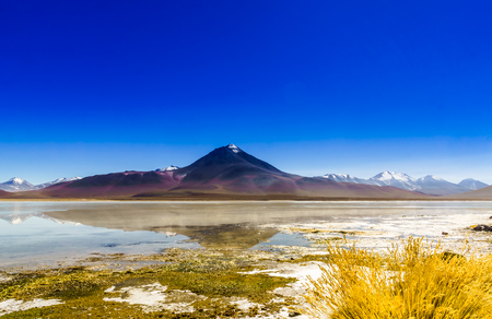 View on laguna Blanca in the Altiplano of Boliviaの写真素材