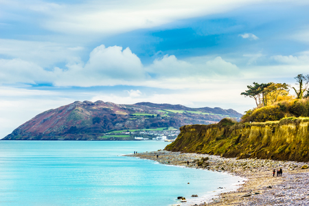 View on coast and beach of the Irish sea by Bray near Dublinの写真素材
