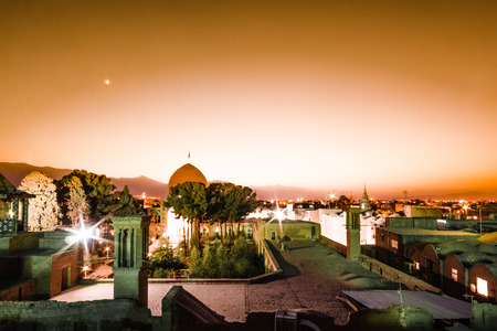 View on beautiful sunset over the cityscape of Kashan in Iran