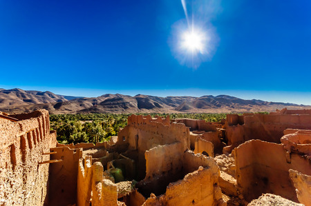 View on Kasbah Caids and palm agrden next to Tamnougalt in Draa valley - Moroccoの写真素材
