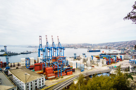 VALPARAISO, CHILE - April 15, 2017 - View on Cranes in a port of Valparaiso, Chile